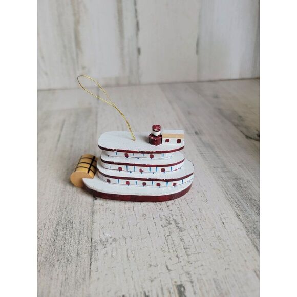 Wooden red boat fairy vintage ornament Xmas - Picture 1 of 9